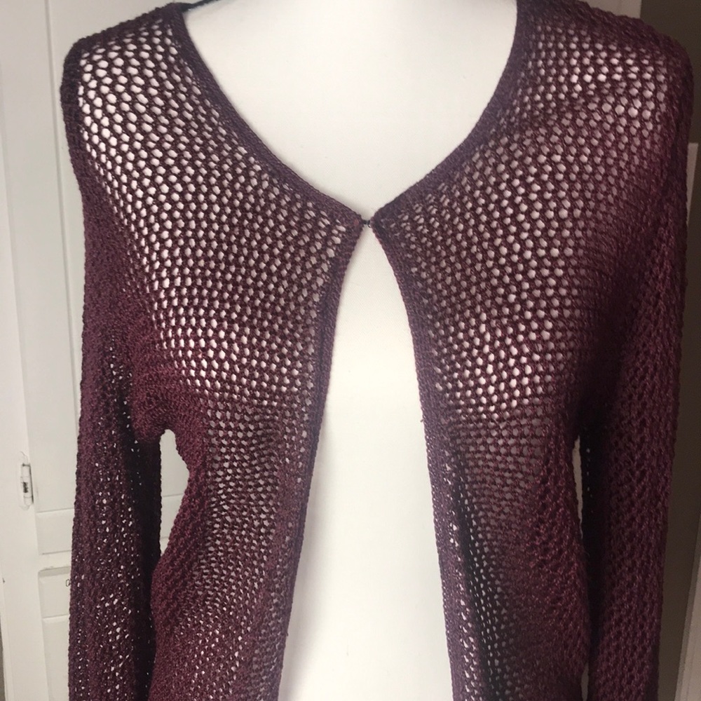 Hillard & Hanson net cardigan sweater plum